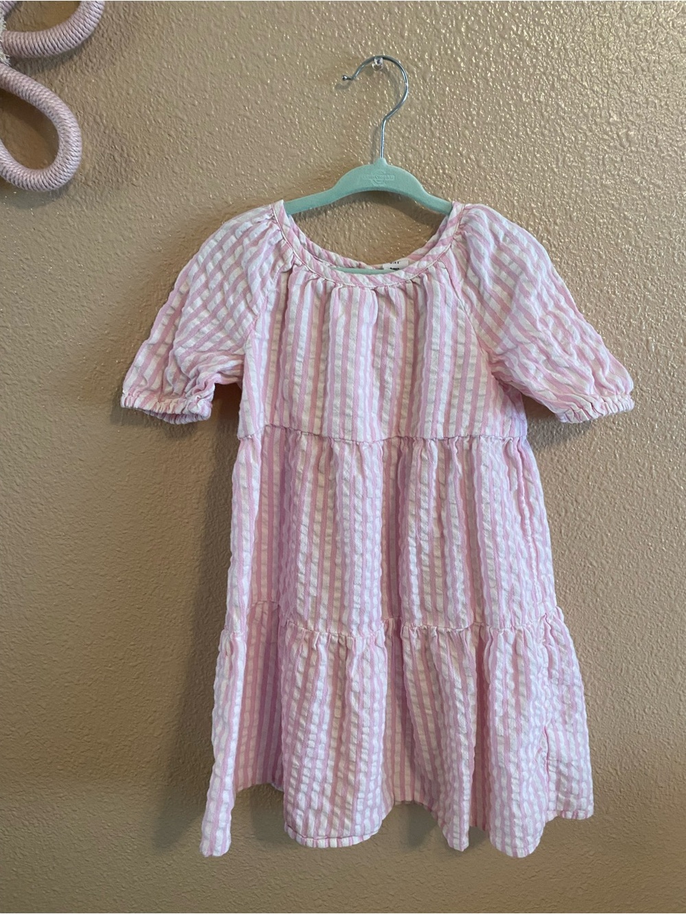 GAP Pink Striped Tiered Cotton Dress